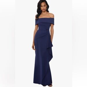 NWT Xscape off the shoulder Navy Blue Evening Gown